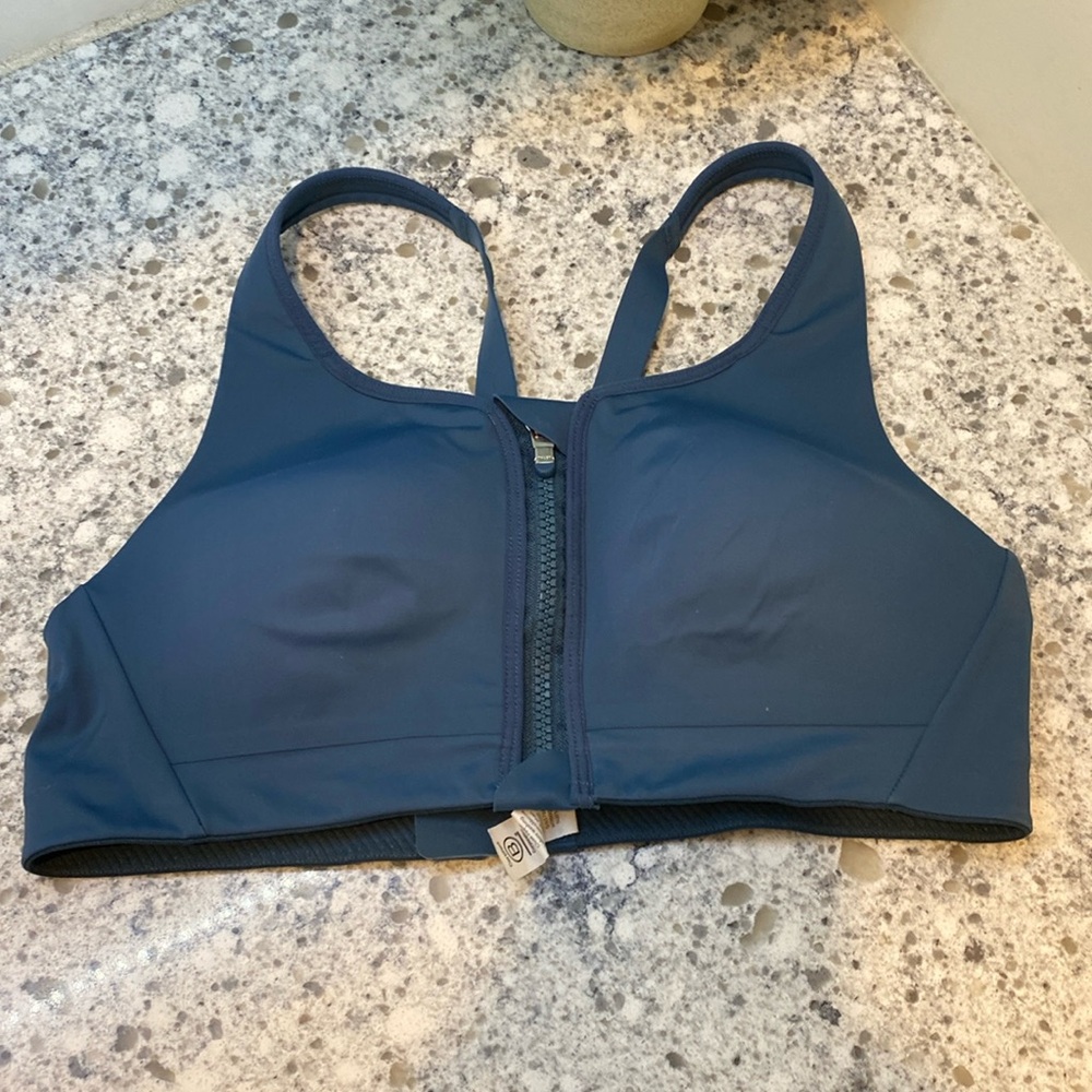 Athleta Advanced Zip front sports bra teal color size 34B like new condition